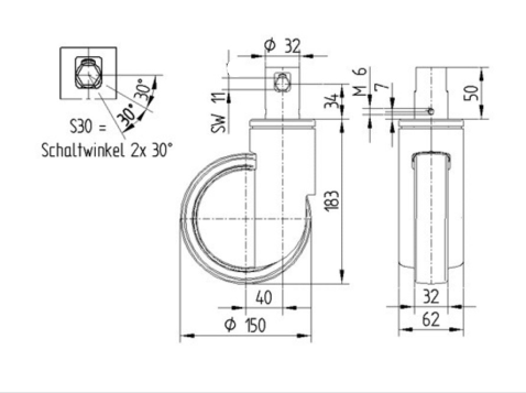150×32 Kääntöpyörä - Image 2